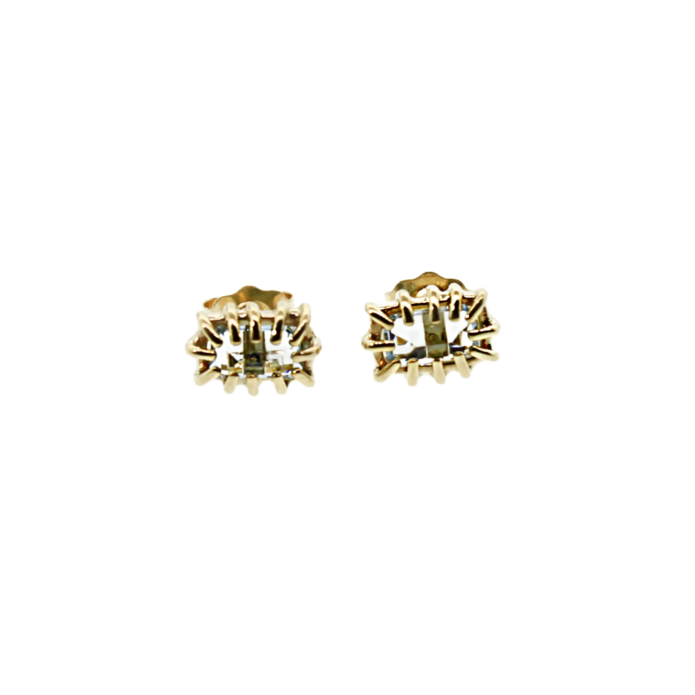 Yellow Gold Aquamarine Multi Prong Studs